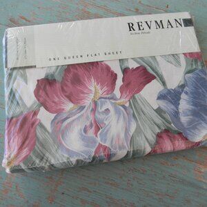 NEW REVMAN ARCADIA FLORAL VINTAGE QUEEN FLAT SHEET NO-IRON 1989 USA